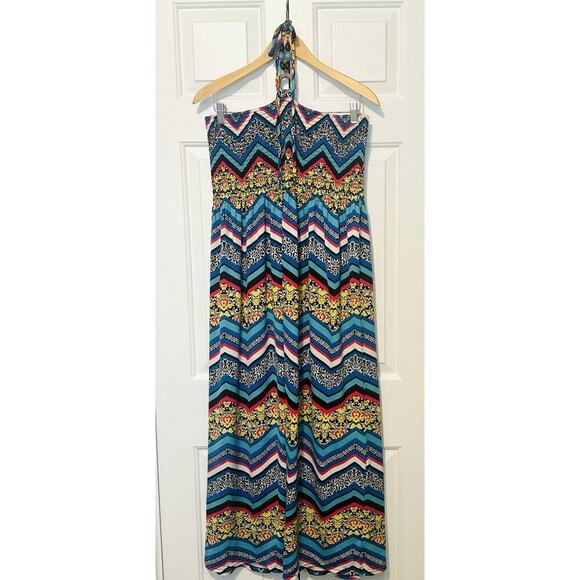 Magic Boho Maxi Dress Halter Beachy Hippie Blues Greens Yellows Beadsd DD03 - Picture 1 of 15